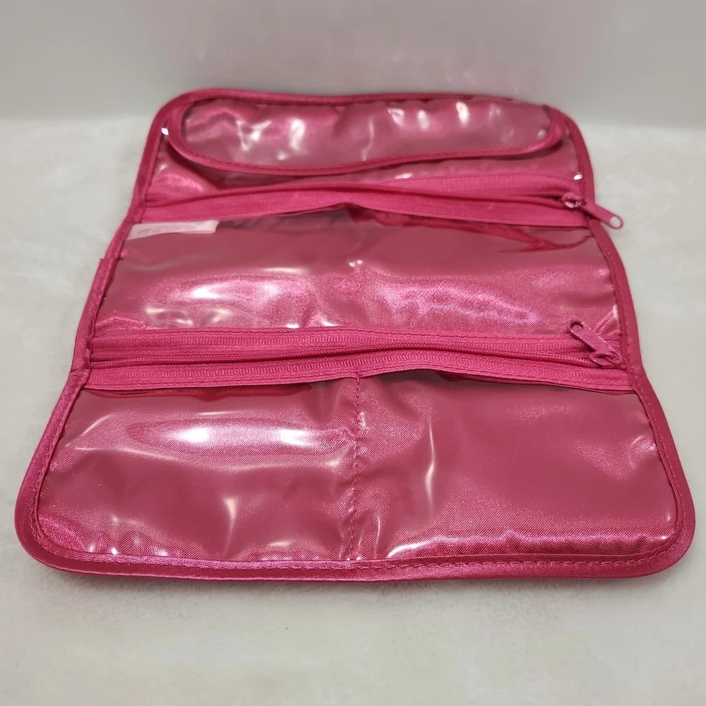 Mary Kay Vintage 90's Pink Satin Floral Cosmetic Jewelry Trifold Bag Pouch